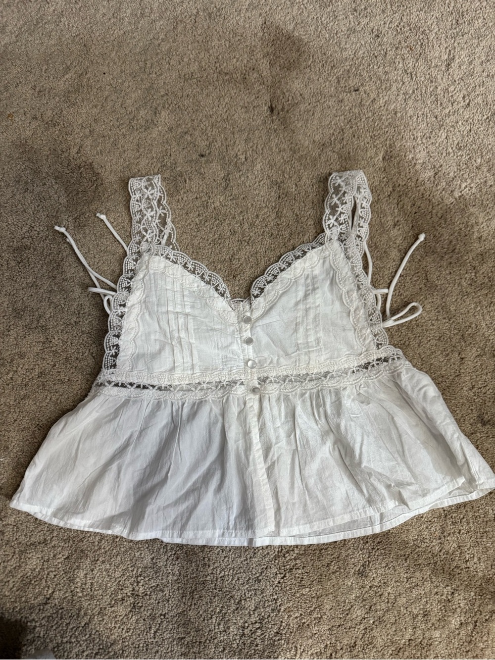 wild fable White Lace-Trim Peplum Camisole